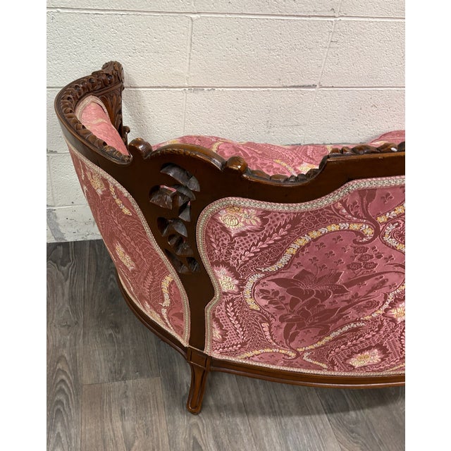 Antique Victorian Rococo Revival French Louis XV Carved Walnut Loveseat Settee For Sale - Image 15 of 16