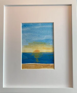 Contemporary Watercolor Pastel Ocean Painting on Paper by Stephanie Cate