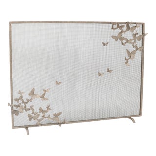 Aged Silver Butterfly Fireplace Screen Lighter Version For Sale
