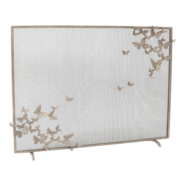 Aged Silver Butterfly Fireplace Screen Lighter Version For Sale