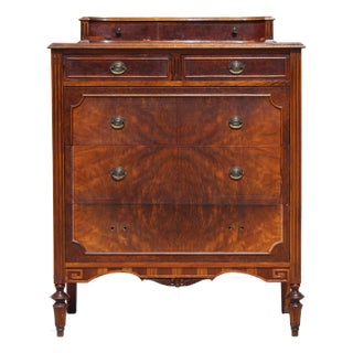 Vintage Hollywood Regency Style Walnut Highboy Chest Circa 1940s For Sale