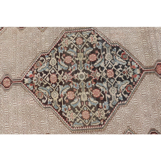 Antique Persian Serab Camel Hair Rug With Medallion and Geometric Design 6'7 X 10'7 For Sale In Atlanta - Image 6 of 15