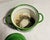 Rustic European Vintage Enamel Ware Pot With Lid in Green With Narrow Gold Stripe Handle to Two Sides For Sale - Image 3 of 12
