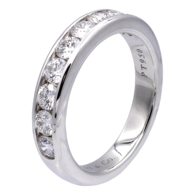 Tiffany & Co. Platinum Channel-Set 9 Stone Round Diamond .81ct Band Ring For Sale