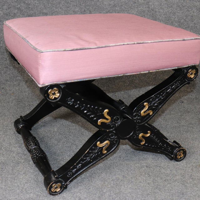 Baker Furniture Company Pair of 1980s Ebonized and Gilded Baker Carved French Louis XV Style X Form Stools For Sale - Image 4 of 12
