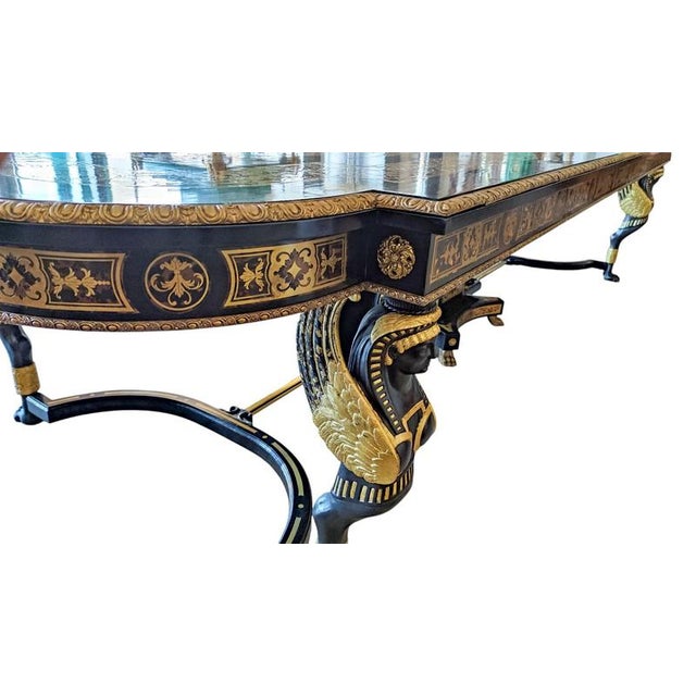Vintage Ebonised Cut Brass Boulle Dining Conference Table For Sale - Image 12 of 18