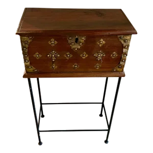 19th Century Primitive Decorative Chest on Iron Stand