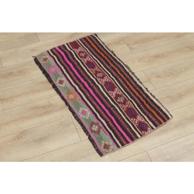Tribal 1990s Traditional Pink Striped Rug For Sale - Image 3 of 11