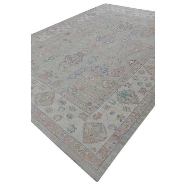 Tan Multicolor Handwoven Turkish Oushak Rug 9'2" X 12'3" For Sale - Image 8 of 9