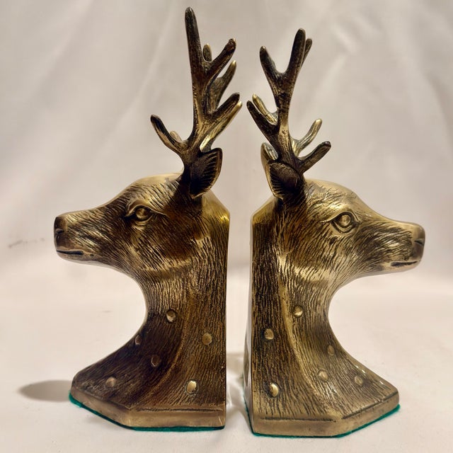 Mid 20th Century Mid-Century Brass Stag Head Bookends - Set of 2 For Sale - Image 5 of 11