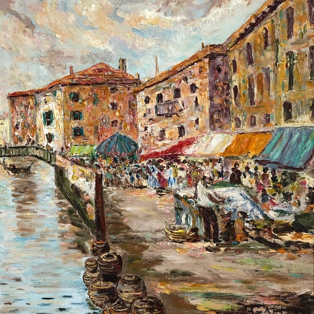 Wood 1954 Venetian Cityscape Oil Painting, Framed For Sale - Image 7 of 13