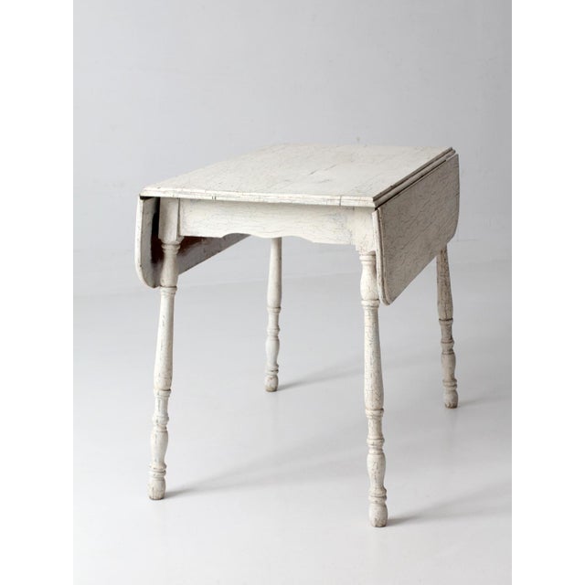 Antique White Painted Drop Leaf Farmhouse Table For Sale - Image 13 of 18