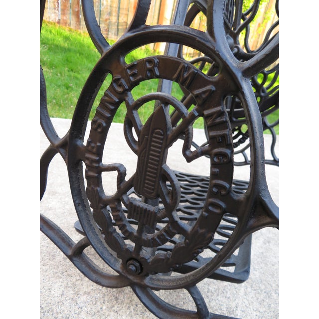 Antique Live Edge Cedar Wood Slab Side Table on Cast Iron Singer Treadle Base ~ Rustic Industrial Handmade Design For Sale - Image 14 of 15