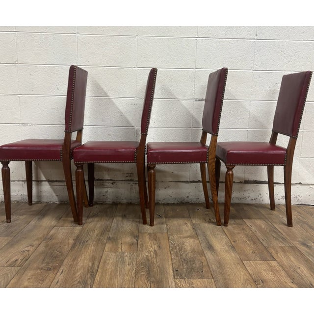 Vintage Art Deco Style Leather Dining Side Chairs - Set of 4 For Sale - Image 9 of 11