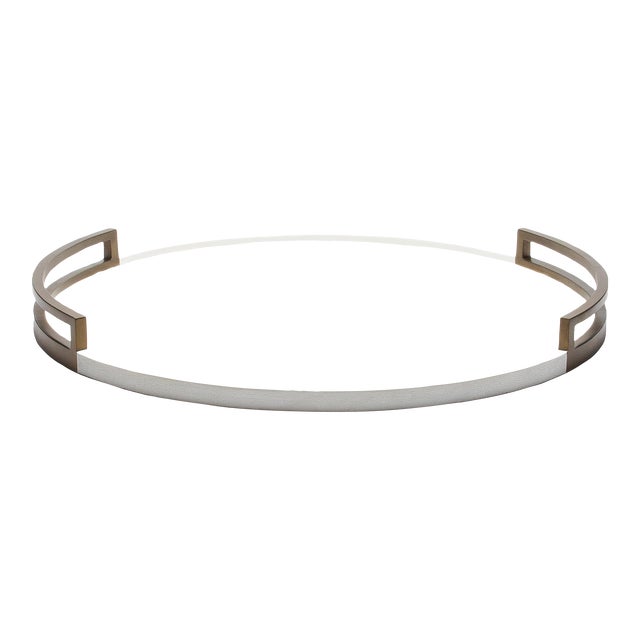Round Tray in White Shagreen With Bronze Patina Brass by R&y Augousti For Sale