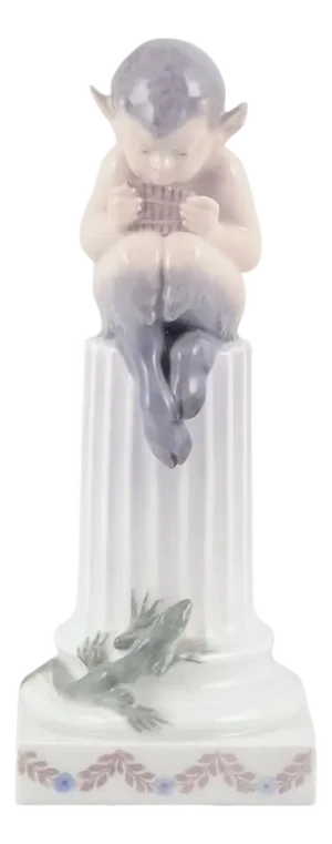 Porcelain Whistling Pan Sitting on a Pedestal Figurine from Royal Copenhagen, 1954