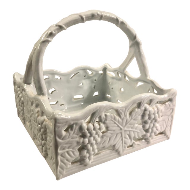 Majolica Blanc De Chine Ceramic Bowl / Basket For Sale