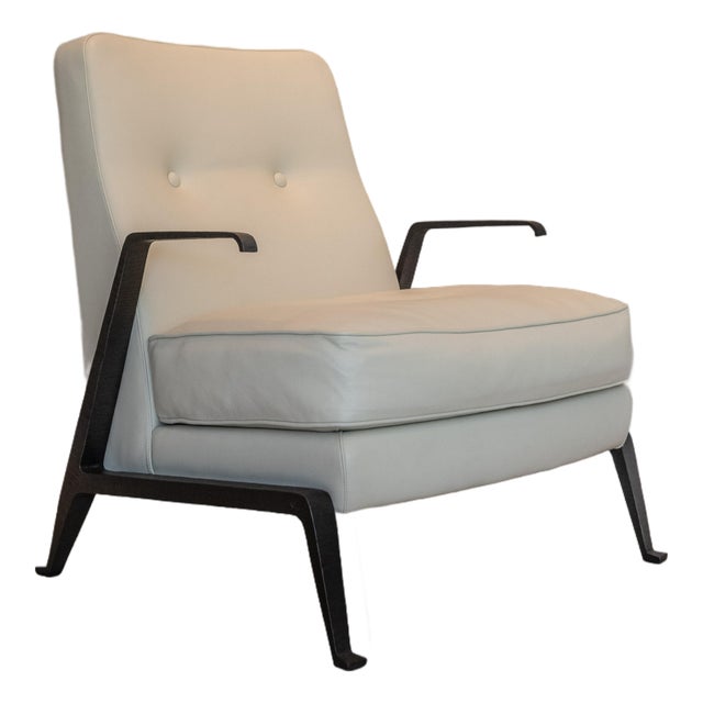 "Akan" Armchair in Cream Leather With Cast Bronze Arm by Lorenzo Tondelli For Sale