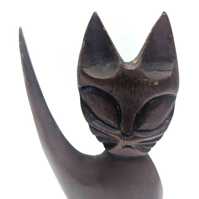 Wood Mid 20th Century Wood Carved Cat Figurine For Sale - Image 7 of 9