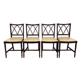 Vintage Hepplewhite Style Sheraton Revival Traditional Mahogany Dining Chairs For Sale
