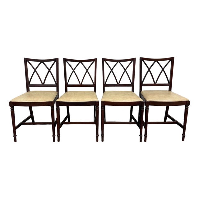 Vintage Hepplewhite Style Sheraton Revival Traditional Mahogany Dining Chairs For Sale