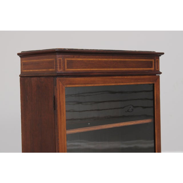 Antique Edwardian 2 Drawer Inlaid Mahogany Curio Cabinet For Sale - Image 12 of 16