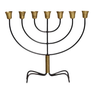 Svend Aage Holm Sørensen Steel and Brass Menorah, Danish Mid-Century Modern, 1960s For Sale