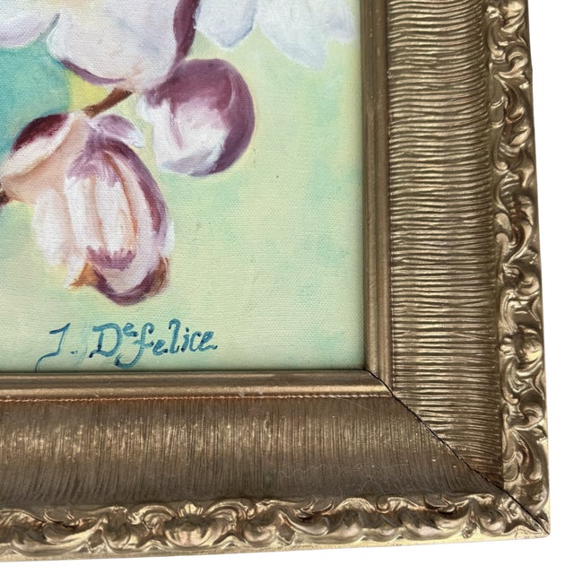 Vintage Oil Painting Floral Still Life Orchids in Vase For Sale - Image 6 of 8