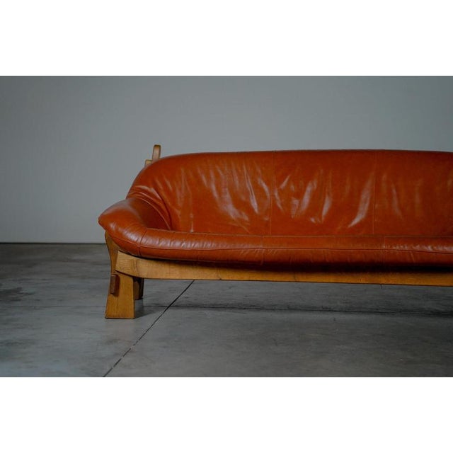 Rustic Rustic Oak and Leather 3-Seater Sofa, France, 1970s For Sale - Image 3 of 12