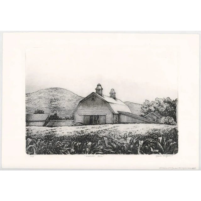 Sheila McGowan "Williston Barn" etching on paper. Pencil signed, titled and noted as an artist's proof.