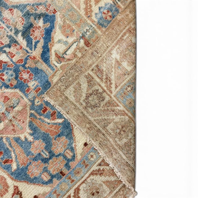 Early 20th Century Antique Floral Medallion Rug 4x6 | Blue, Dusty Pink & Red For Sale - Image 5 of 5