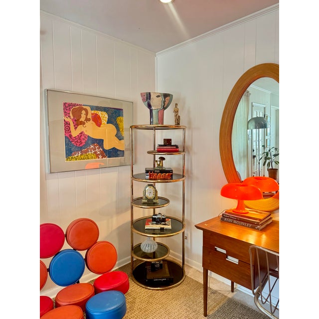 A Vintage Milo Baughman Style 7 Tiered Brass & Smoked Glass Articulating Etagere, Circa 1970s For Sale - Image 11 of 12