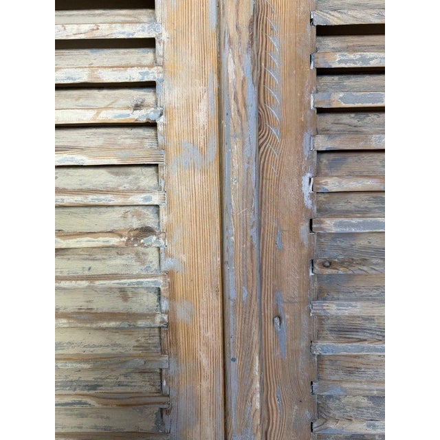 19th Century Antique French Provincial Distressed Wood Shutters, Pair For Sale - Image 12 of 15