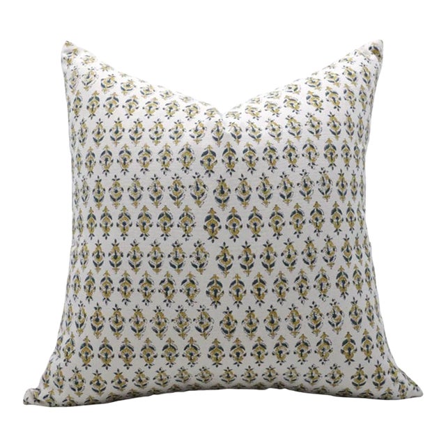 Hand Block Printed Duck Canvas Designer Pillow Cover 14x36 Inch- Gold Fish For Sale