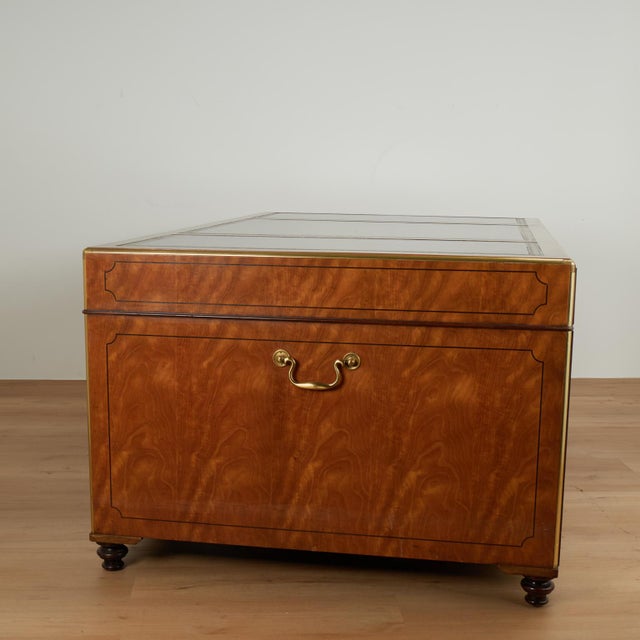 Vintage Large Scale Leather Top Campaign Style Partners Desk by Baker For Sale - Image 16 of 18