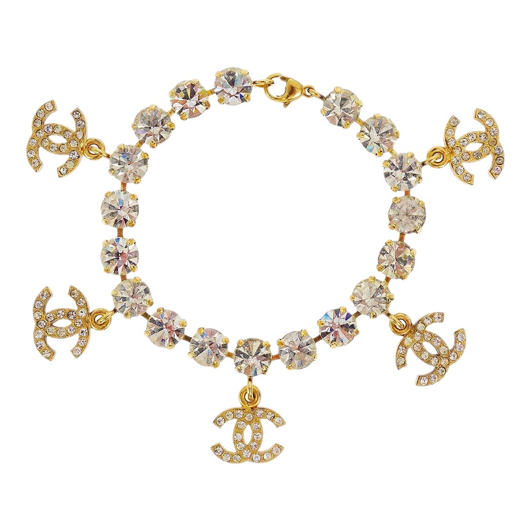 Chanel Rhinestone Bracelet Gold 96P 141192 | Chairish