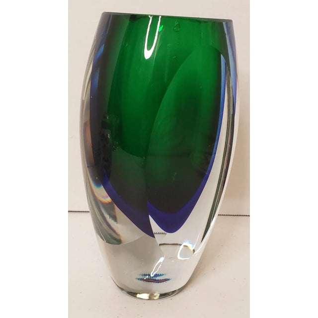 Vintage Kosta Boda Fifth Avenue Heavy Lead Crystal Vase Green Blue