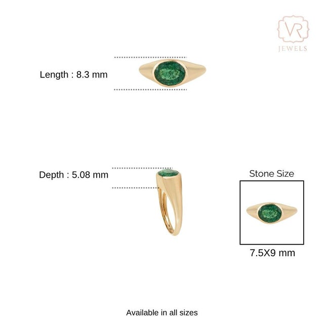 18k Gold Chunky 1.91Carat Natural Emerald Bezel Signet Ring Size 9 For Sale - Image 12 of 16