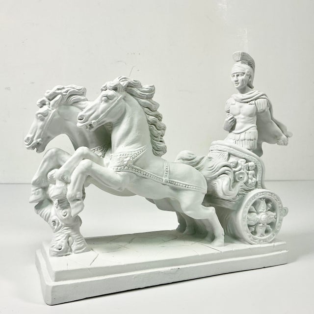 1970s 1970s Vintage Roman Empire Hellenistic Charioteer and Two Horse Chariot Plaster Sculpture. For Sale - Image 5 of 13
