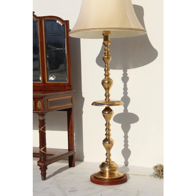 1960s 1960s Hollywood Regency Brass Floor Lamp with Shade For Sale - Image 5 of 14