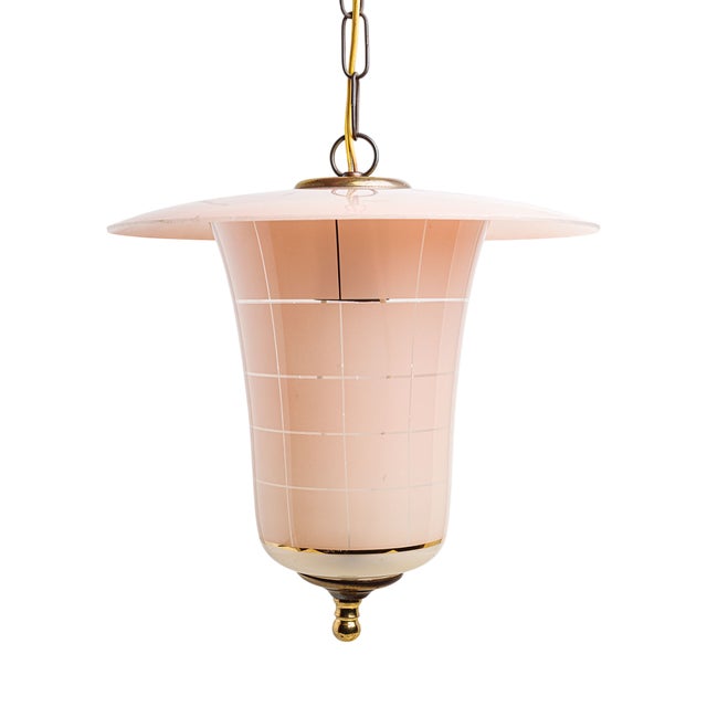 Ceiling Lamp in Glass in Powder Pink Color, 1950s For Sale