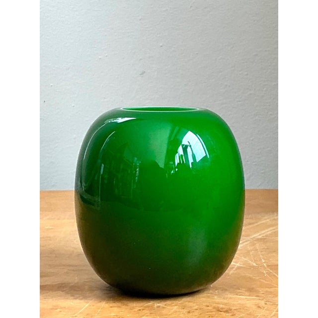 Vintage Signed Emerald Green Glass Vase For Sale - Image 4 of 15