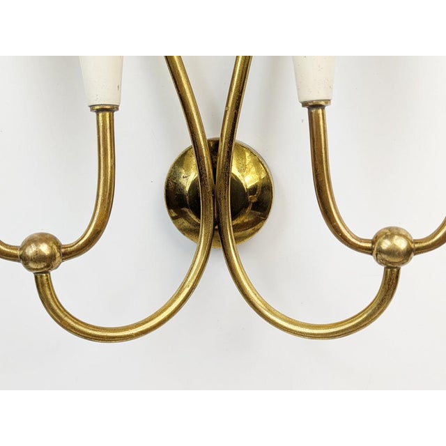 Mid-Century Modern Ivory Metal and Brass Four-Light Wall Lamps, 1950s, Set of 4 For Sale - Image 3 of 18