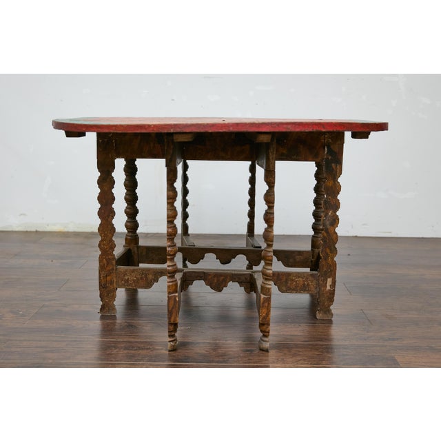 18th-Century Spanish Gateleg Table with Floral Polychrome Décor and Drop Leaves For Sale - Image 12 of 12