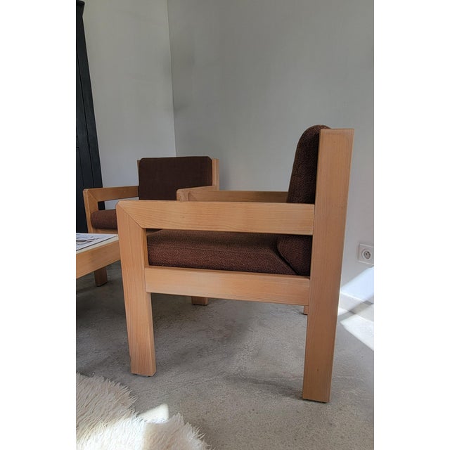 Brown Vintage Armchairs and Coffee Table by André Sornay, 1980s, Set of 3 For Sale - Image 8 of 18