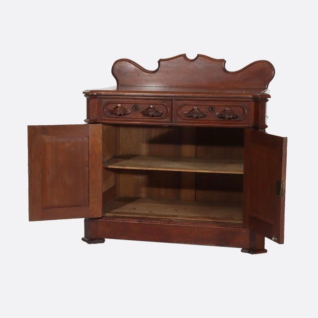 Antique Carved Walnut 2-Door 2-Drawer Washstand With Backsplash Circa 1900 For Sale - Image 9 of 16