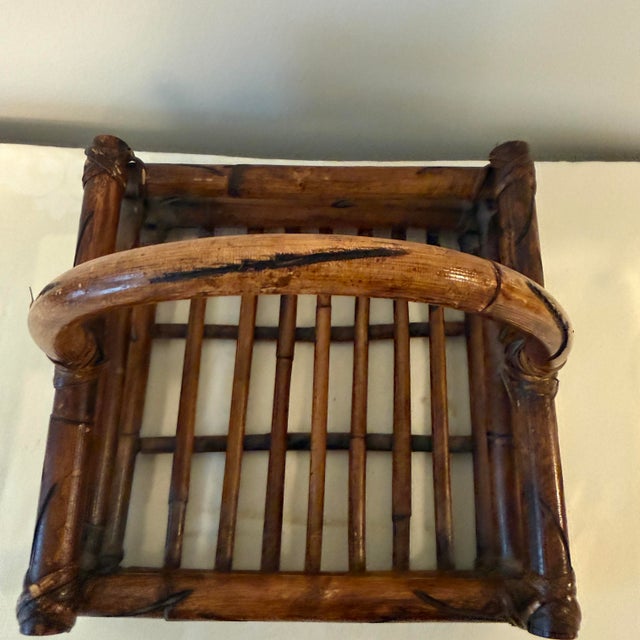 1970s Mid 20th Century Bamboo and Wicker Handled Table Serving Basket For Sale - Image 5 of 9