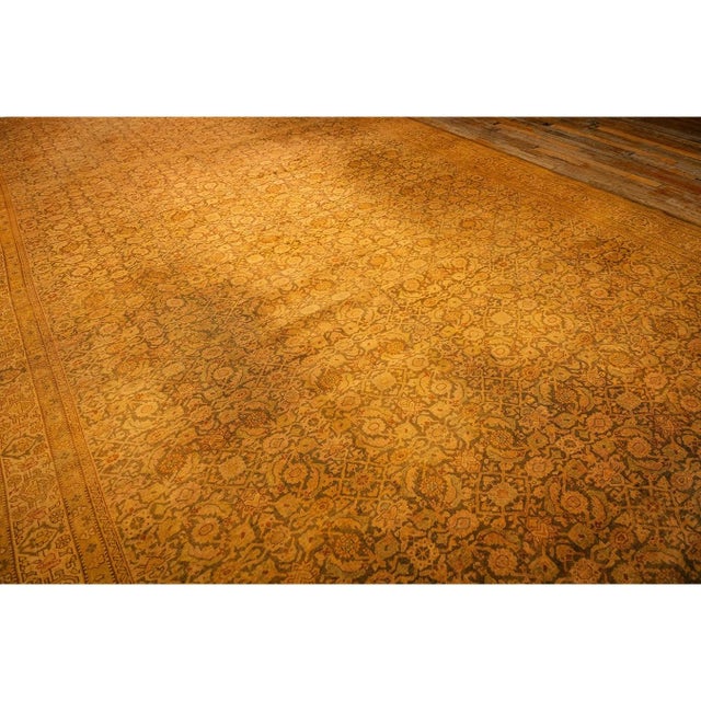 Indian 1930s Gold Herati Traditional Geometric Antique Knotted Wool Indian Runner Rug For Sale - Image 3 of 8