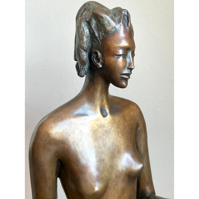 Metal Vintage Bronze Draped Female Figure For Sale - Image 7 of 13