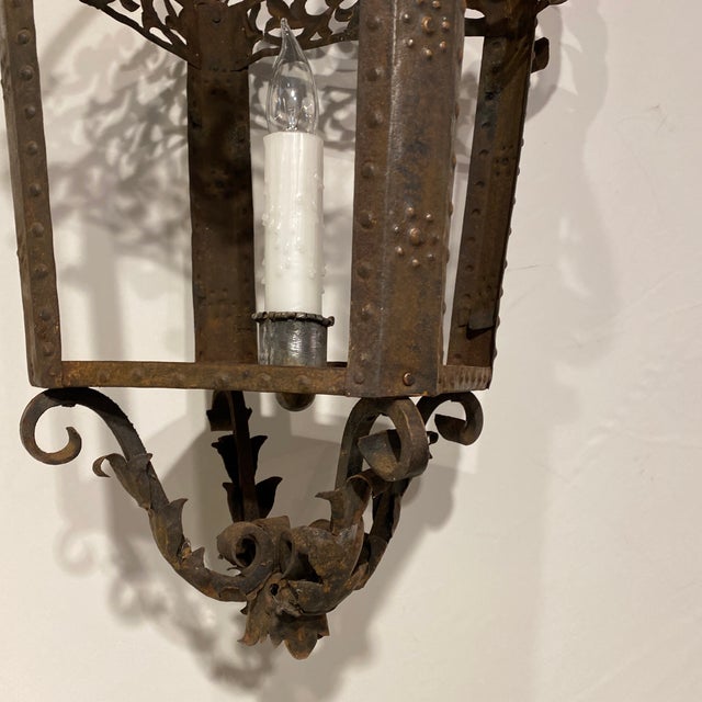 French Vintage French 4-Sided Iron Lantern For Sale - Image 3 of 8